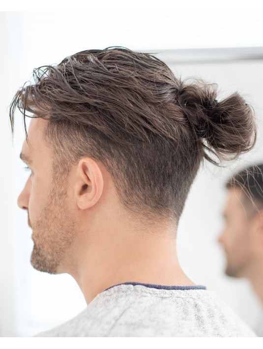 toupet postiche perruque complement capillaire cheveux naturel homme perte de cheveux brun long