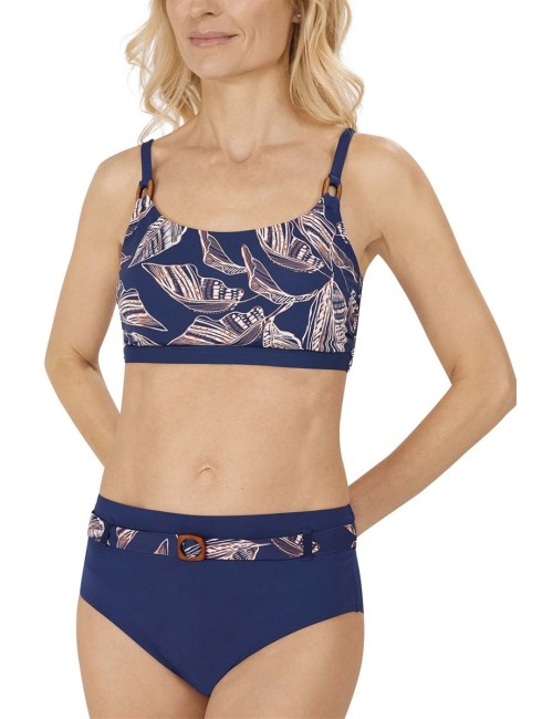 Bas de maillot Lanzarote taille haute Bleu indigo / ambre Amoena devant