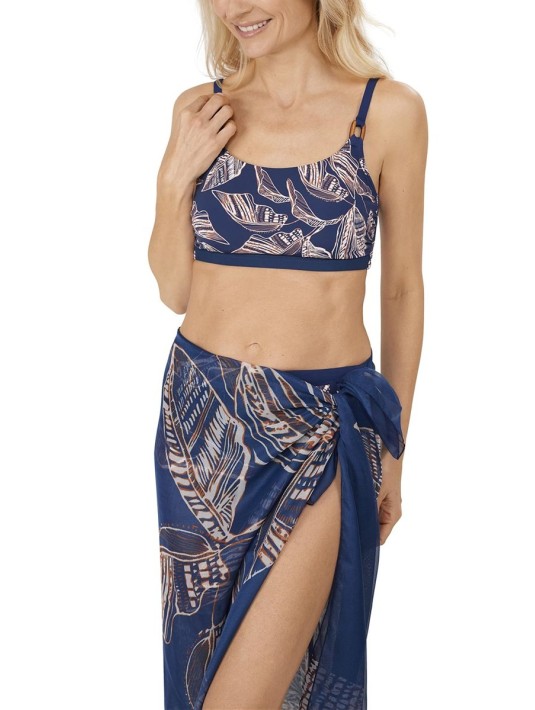 Haut de maillot souple Lanzarote bleu indigo ambre Amoena devant Haut de maillot souple Lanzarote bleu indigo ambre Amoena devant