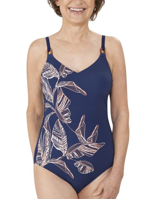 Maillot de bain une pièce Lanzarote bleu indigo ambre Amoena devant