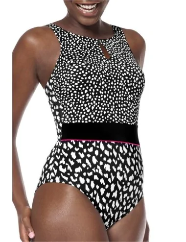 Maillot nageur Manila haute encolure noir/blanc devant Amoena