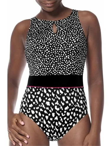 Maillot nageur Manila haute encolure noir/blanc devant Amoena