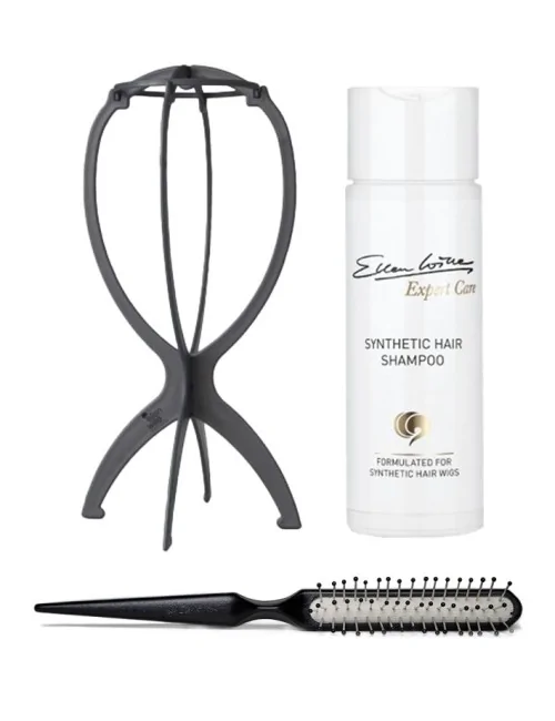 Pack beauté des cheveux synthétiques Ellen Wille : PORTE PERRUQUE, BROSSE AVEC PICOTS, SHAMPOING CHEVEUX SYNTHÉTIQUES