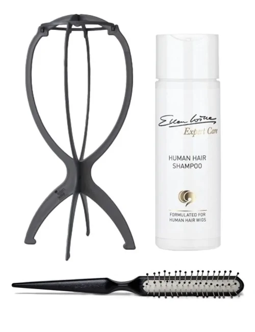 Pack beauté des cheveux naturels Ellen Wille : PORTE PERRUQUE, BROSSE AVEC PICOTS, SHAMPOING CHEVEUX NATURELS