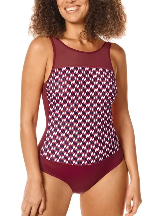 Maillot de bain nageur Apulia Haute encolure Rouge Bordeaux Amoena