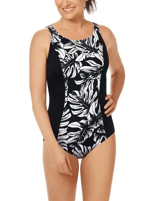 Maillot nageur Koh Samui encolure haute Noir & Blanc Amoena