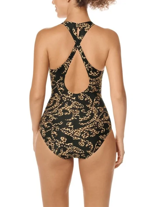 Maillot de bain une pièce Sri Lanka Encolure haute Noir & Doré Amoena