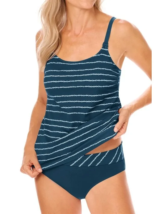 Tankini Timeless Chic Bleu canard & Blanc Amoena