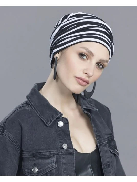 Bonnet GOGA black white striped ELLEN WILLE