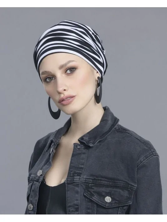 Bonnet GOGA black white striped ELLEN WILLE