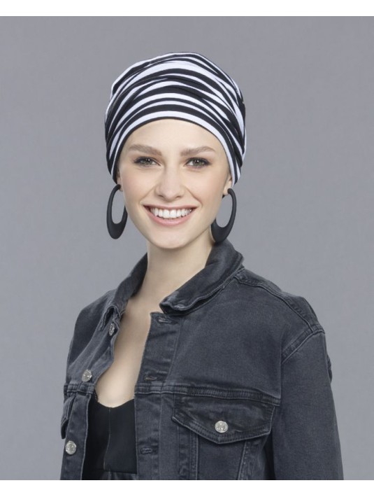 Bonnet GOGA black white striped ELLEN WILLE