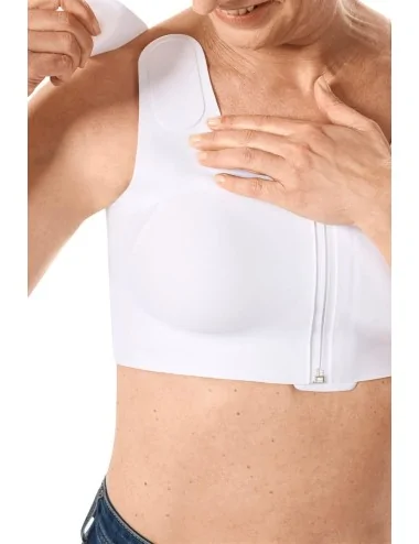 Soutien-gorge Lymph Flow sans armatures ouvert devant Blanc soins lymphatiques Amoena