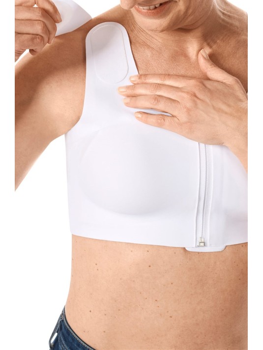 Soutien-gorge Lymph Flow sans armatures ouvert devant Blanc soins lymphatiques Amoena