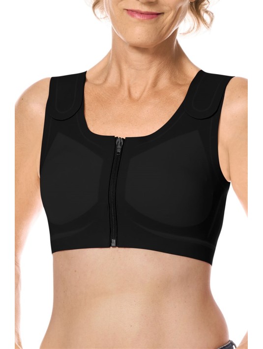 Soutien-gorge Lymph Flow sans armatures ouvert devant Noir soins lymphatiques Amoena