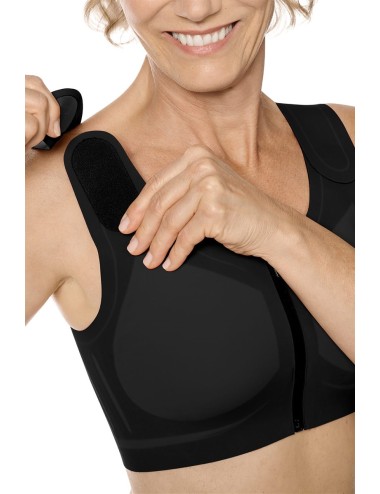 Soutien-gorge Lymph Flow sans armatures ouvert devant Noir soins lymphatiques Amoena