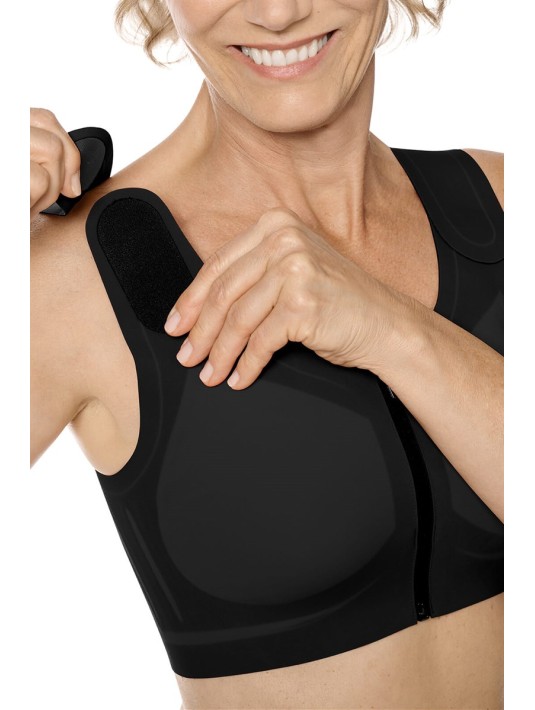 Soutien-gorge Lymph Flow sans armatures ouvert devant Noir soins lymphatiques Amoena