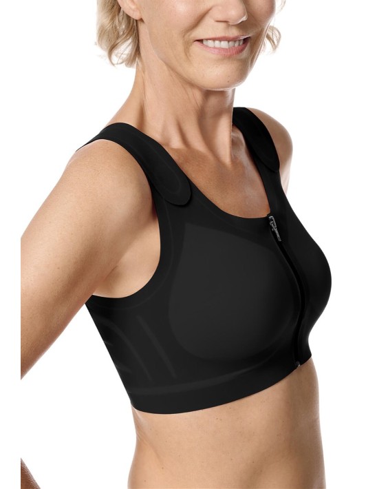 Soutien-gorge Lymph Flow sans armatures ouvert devant Noir soins lymphatiques Amoena