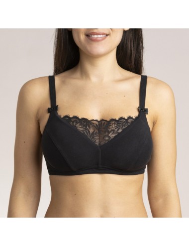 Soutien-gorge Coton Bio Nathalie sans armature noir pour prothese mammaire externe Coeur de Lys