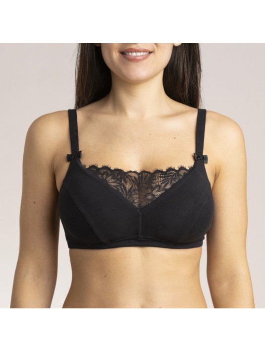 Soutien-gorge Coton Bio Nathalie sans armature noir pour prothese mammaire externe Coeur de Lys Soutien-gorge Coton Bio Nathalie sans armature noir pour prothese mammaire externe Coeur de Lys