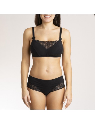 Soutien-gorge Coton Bio Nathalie sans armature noir pour prothese mammaire externe Coeur de Lys