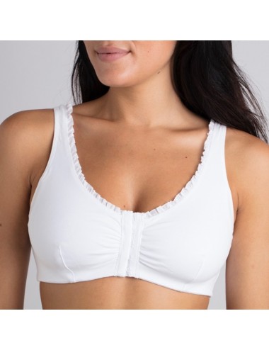 Brassière en Coton Bio Lison Gris clair pour prothèse mammaire avec volants Coeur de Lys