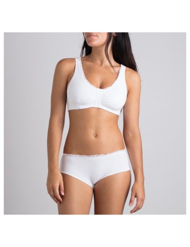 Brassière en Coton Bio Lison Blanc pour prothèse mammaire avec volants Coeur de Lys