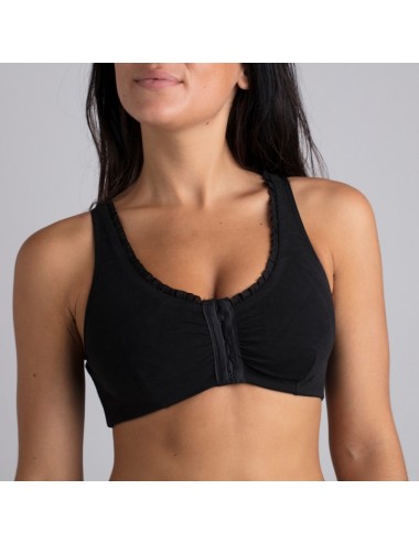 Brassière en Coton Bio Lison Noir pour prothèse mammaire avec volants Coeur de Lys