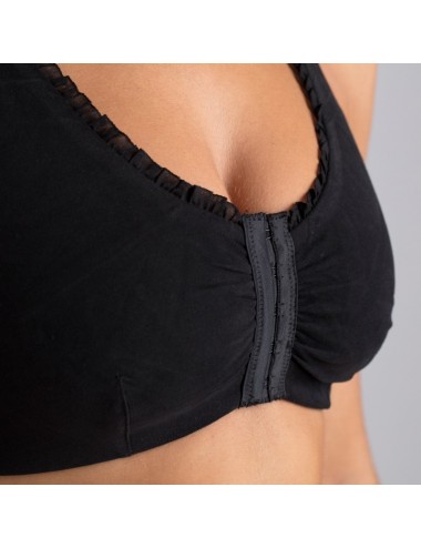 Brassière en Coton Bio Lison Noir pour prothèse mammaire avec volants Coeur de Lys