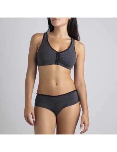 Brassière en Coton Bio Lison Gris pour prothèse mammaire avec volants Coeur de Lys