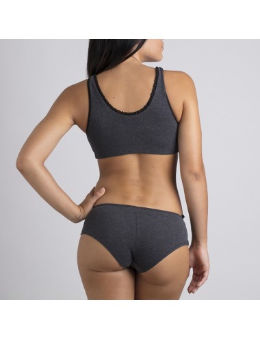 Brassière en Coton Bio Lison Gris pour prothèse mammaire avec volants Coeur de Lys
