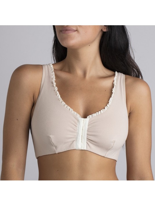 Brassière en Coton Bio Lison Chair pour prothèse mammaire avec volants Coeur de Lys Brassière en Coton Bio Lison Chair pour prothèse mammaire avec volants Coeur de Lys