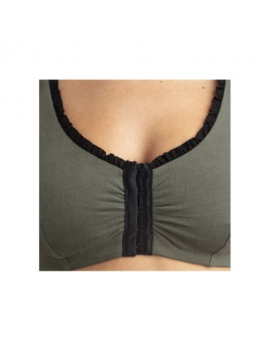 Brassière en Coton Bio Lison Kaki pour prothèse mammaire avec volants Coeur de Lys