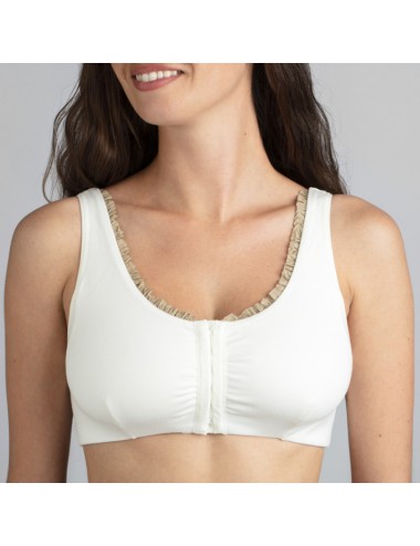 Brassière en Coton Bio Lison Ivoire pour prothèse mammaire avec volants Coeur de Lys