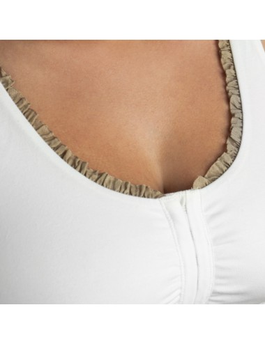 Brassière en Coton Bio Lison Ivoire pour prothèse mammaire avec volants Coeur de Lys