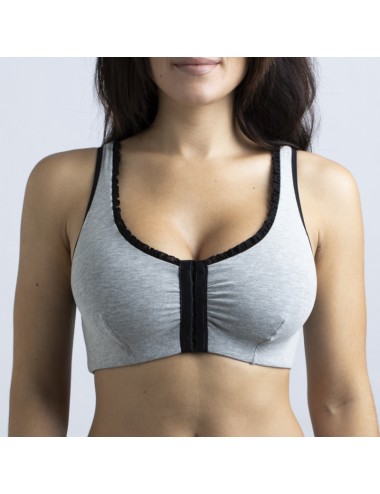 Brassière en Coton Bio Lison Gris clair pour prothèse mammaire avec volants Coeur de Lys
