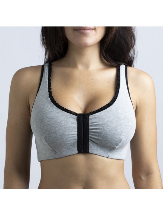Brassière en Coton Bio Lison Gris clair pour prothèse mammaire avec volants Coeur de Lys Brassière en Coton Bio Lison Gris clair pour prothèse mammaire avec volants Coeur de Lys