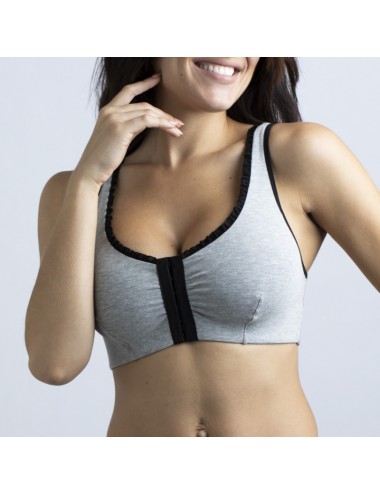Brassière en Coton Bio Lison Gris clair pour prothèse mammaire avec volants Coeur de Lys