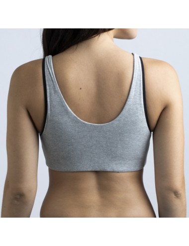 Brassière en Coton Bio Lison Gris clair pour prothèse mammaire avec volants Coeur de Lys