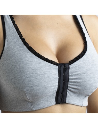 Brassière en Coton Bio Lison Gris clair pour prothèse mammaire avec volants Coeur de Lys