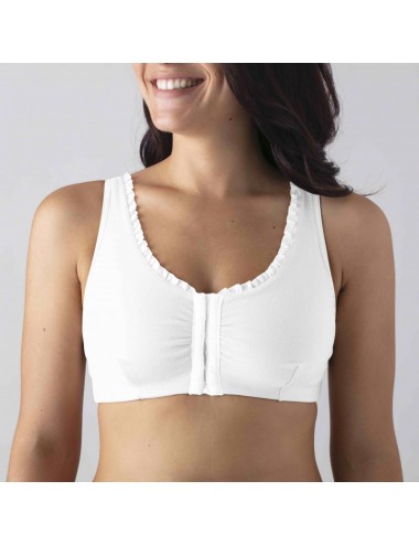Brassière en Coton Bio Lison Blanc pour prothèse mammaire avec volants et bretelles réglables Coeur de Lys