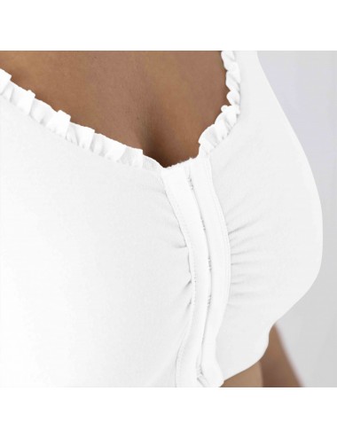 Brassière en Coton Bio Lison Blanc pour prothèse mammaire avec volants et bretelles réglables Coeur de Lys