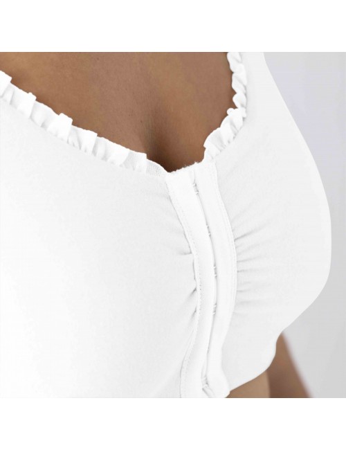 Brassière en Coton Bio Lison Blanc pour prothèse mammaire avec volants et bretelles réglables Coeur de Lys