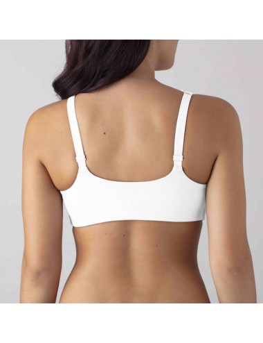 Brassière en Coton Bio Lison Blanc pour prothèse mammaire avec volants et bretelles réglables Coeur de Lys