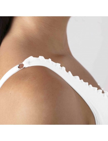 Brassière en Coton Bio Lison Blanc pour prothèse mammaire avec volants et bretelles réglables Coeur de Lys
