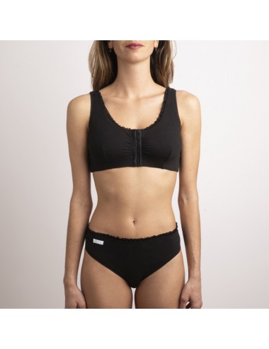 Brassière en Coton Bio Lison Noir pour prothèse mammaire avec volants et bretelles réglables Coeur de Lys
