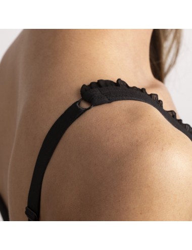 Brassière en Coton Bio Lison Noir pour prothèse mammaire avec volants et bretelles réglables Coeur de Lys