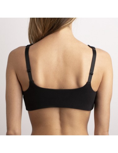 Brassière en Coton Bio Lison Noir pour prothèse mammaire avec volants et bretelles réglables Coeur de Lys