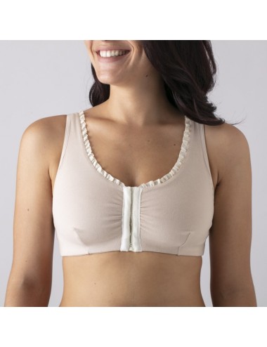 Brassière en Coton Bio Lison Chair pour prothèse mammaire avec volants et bretelles réglables Coeur de Lys