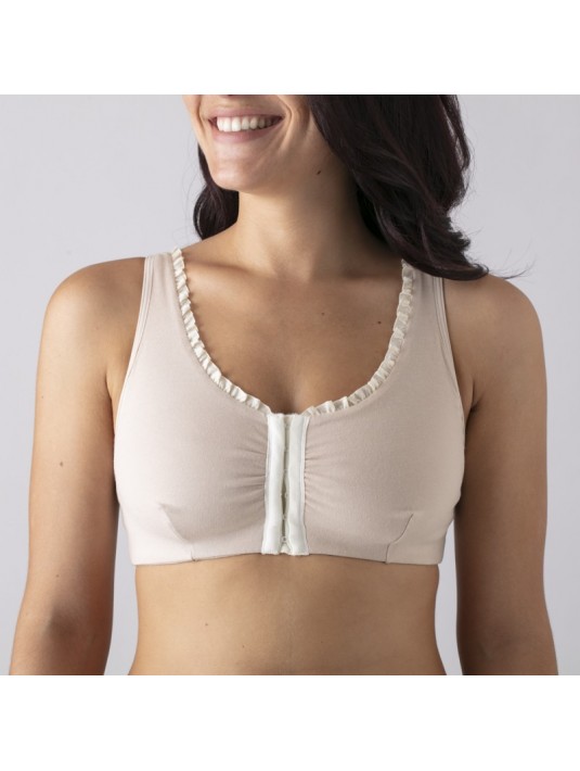 Brassière en Coton Bio Lison Chair pour prothèse mammaire avec volants et bretelles réglables Coeur de Lys Brassière en Coton Bio Lison Chair pour prothèse mammaire avec volants et bretelles réglables Coeur de Lys