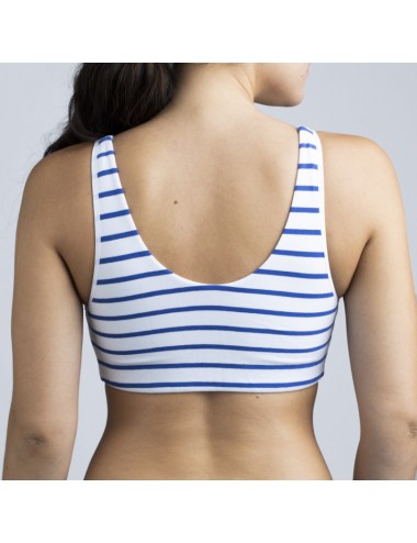 Brassière en Coton Bio Lison Bleu jean rayé blanc pour prothèse mammaire Coeur de Lys